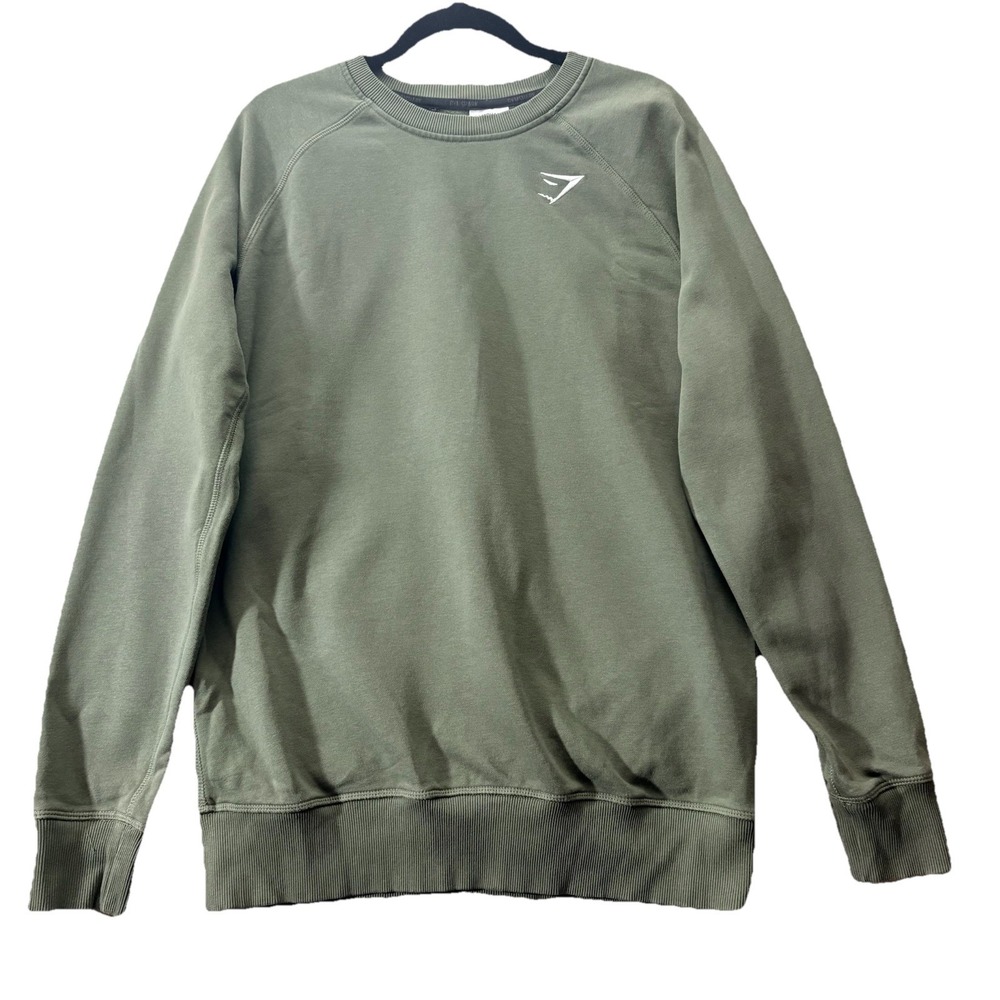Gymshark Sweatshirt Mens Olive Green M Athleisure Gym Crewneck‎ Athletic Logo